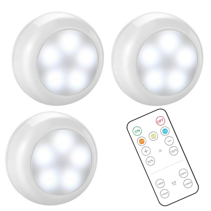 Bls Wireless Led Puck Lights With Remote Control, Aa-1030 Battery Operated Lights With 3 Aa Batteries, Stick On Led Under Cabinet Lighting With Timer& Dimmable, Cool White And Warm White (3 Pack)